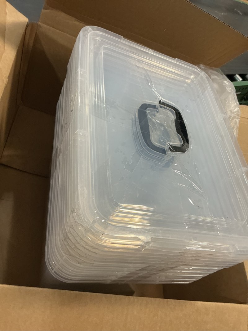 Condition photo showing As Is for Sandmovie 12 Quart Clear Plastic Latching Storage Box, 6 Packs Clear, Black (12 Qt)