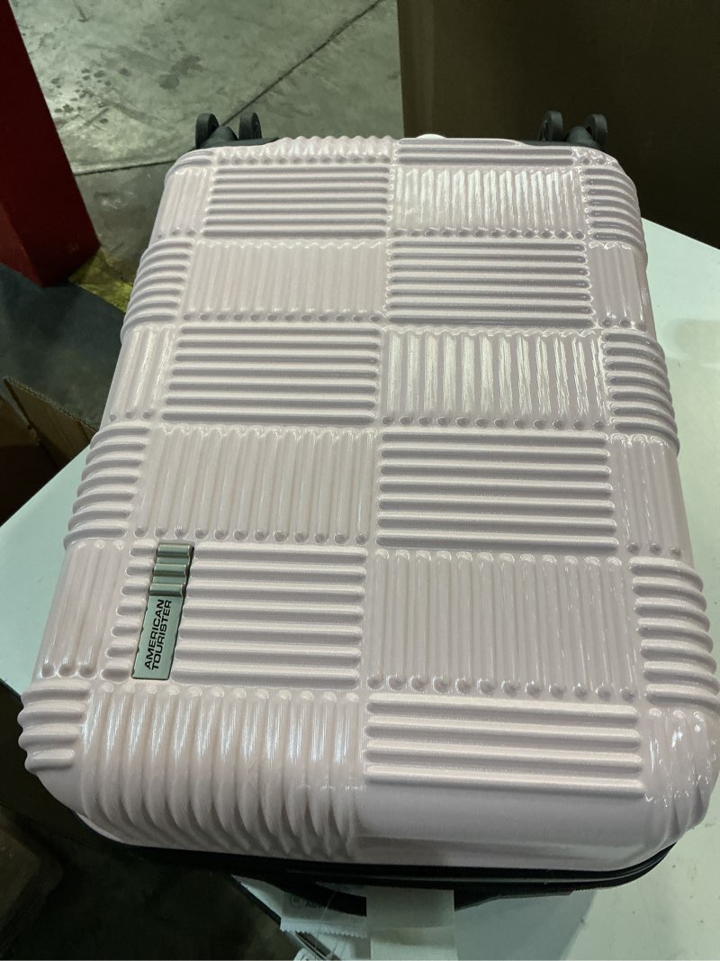 Condition photo showing Good Condition for american tourister nxt checkered hardside carry on spinner suitcase - pink