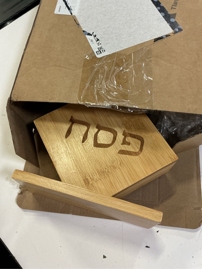 Condition photo showing Good Condition for 3 pcs passover seder matzah holder bamboo matzoh holder with base seder plates for table decor, matzo box for passover gifts decorations