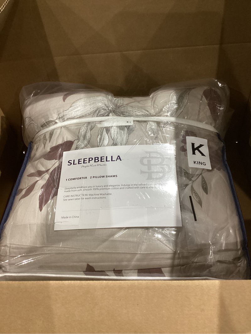 Condition photo showing Good Condition for SLEEPBELLA Comforter King Size, 600 Thread Count Cotton Burgundy Botanical with Grey Floral Pattern Pink Reversible Comforter Set,Down Alternative Bedding Set 3Pcs(King, Burgundy Botanical) King Burgundy Botanical