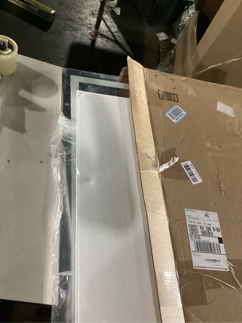 Condition photo showing Good Condition for 36"x24" led bathroom vanity mirror with lights, front and backlit wall mirror, anti fog, dimmable 3 color lighting, memory function, shatterproof glass, plug in or hardwired 3 light modes 36"l x 24"w
