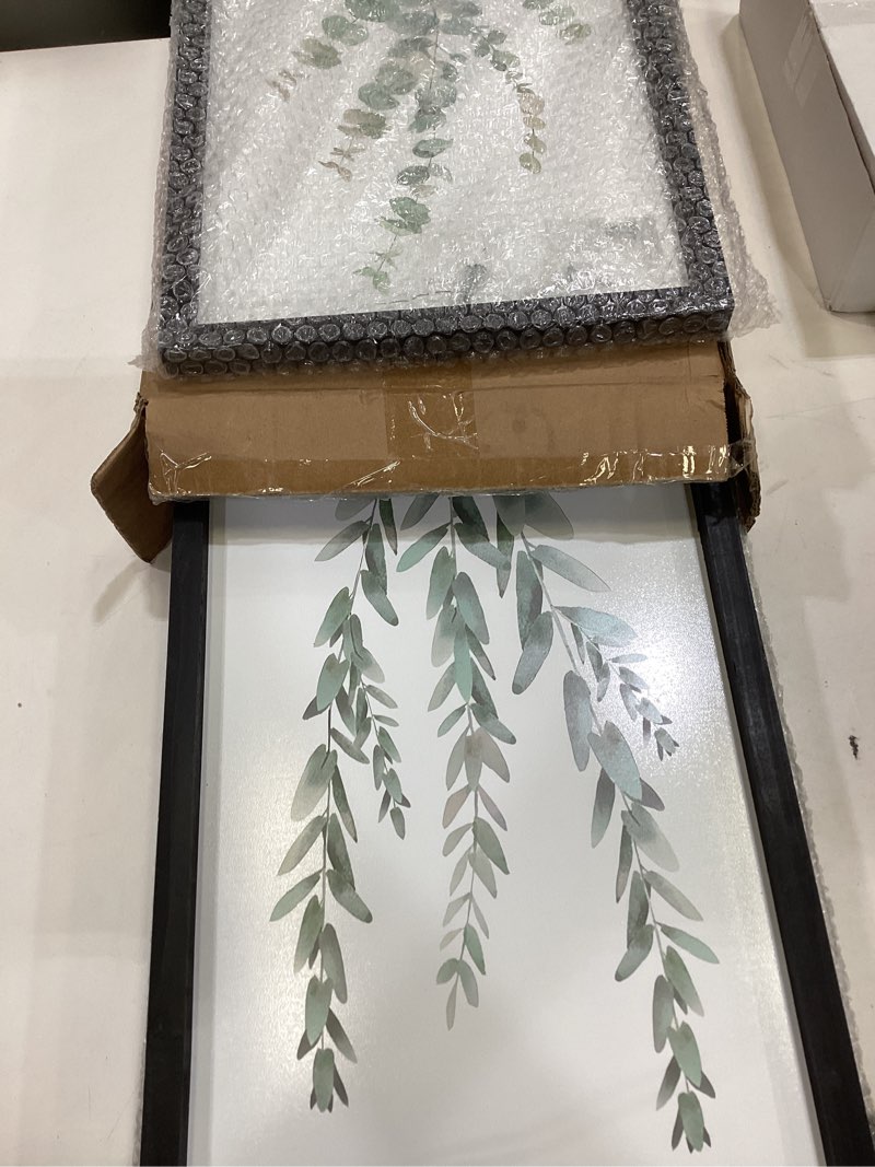 Condition photo showing Good Condition for botanical wall decor sign 16x11 inch set of 4 sage green plants wood framed for bathroom modren bedroom aesthetic watercolor laundry room art wall hanging (black) 16"l x 11"w botanical wall decor ?black)