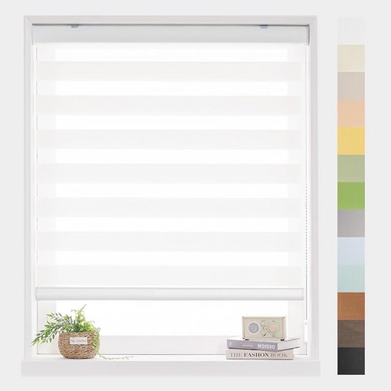 foiresoft zebra blinds for windows, day night dual layer roller shades for windows, adjustable privacy, inside or outside mount [w43