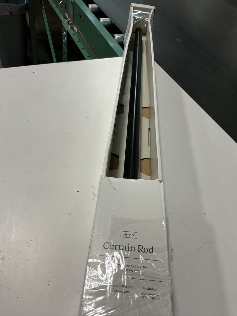 Condition photo showing As Is for 36"-66" dauntless curtain rod black - threshold™: adjustable steel, single rod, 20lb capacity
