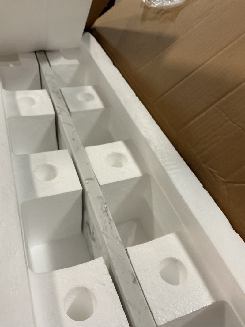 Condition photo showing Good Condition for 30 in. w x 4 in. h engineered stone backsplash for bathroom vanity sink top in carrara white carrara white 30"x4" backsplash