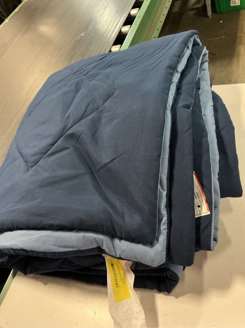 Condition photo showing As Is for mainstays reversible microfiber comforter, navy, full/queen