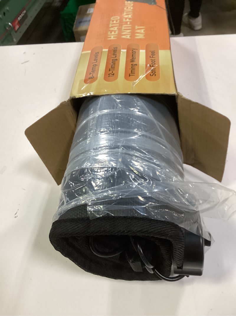 Condition photo showing As Is for Heated Anti-Fatigue Floor Mat Under Desk - Heated Standing Mat Cushioned with Foot Warmer 17.7"x30",8 Levels Temp & 12H Timer, 1.2" Thick Comfort Foam Heating Pad for Kitchen,Office,Home,Durable Black 30"L x 17.7"W x 1.2"Th 1