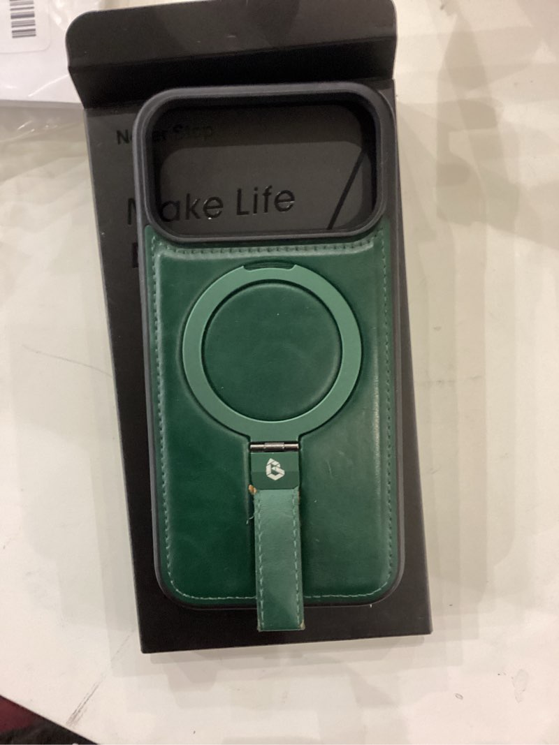 Condition photo showing As Is for for iPhone 17 Pro Max Case Leather | iPhone 17 Pro Max Leather Case with Stand | Compatible with MagSafe with Magnetic Ring Grip Holder (Green, IP17 Pro Max-6.9inch) IP17 Pro Max-6.9inch Green
