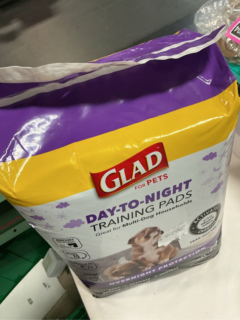 Condition photo showing New/Like New for Glad for Pets Activated Carbon Dog Training Pads - Super Absorbent and Leak Proof Dog Pee Pads Extra Large, Indoor Potty Pads with Adhesive Strips, XL Puppy Pad Giant Size, 30" x 36", 24 Count Charcoal 30" x 36" - 24 Count