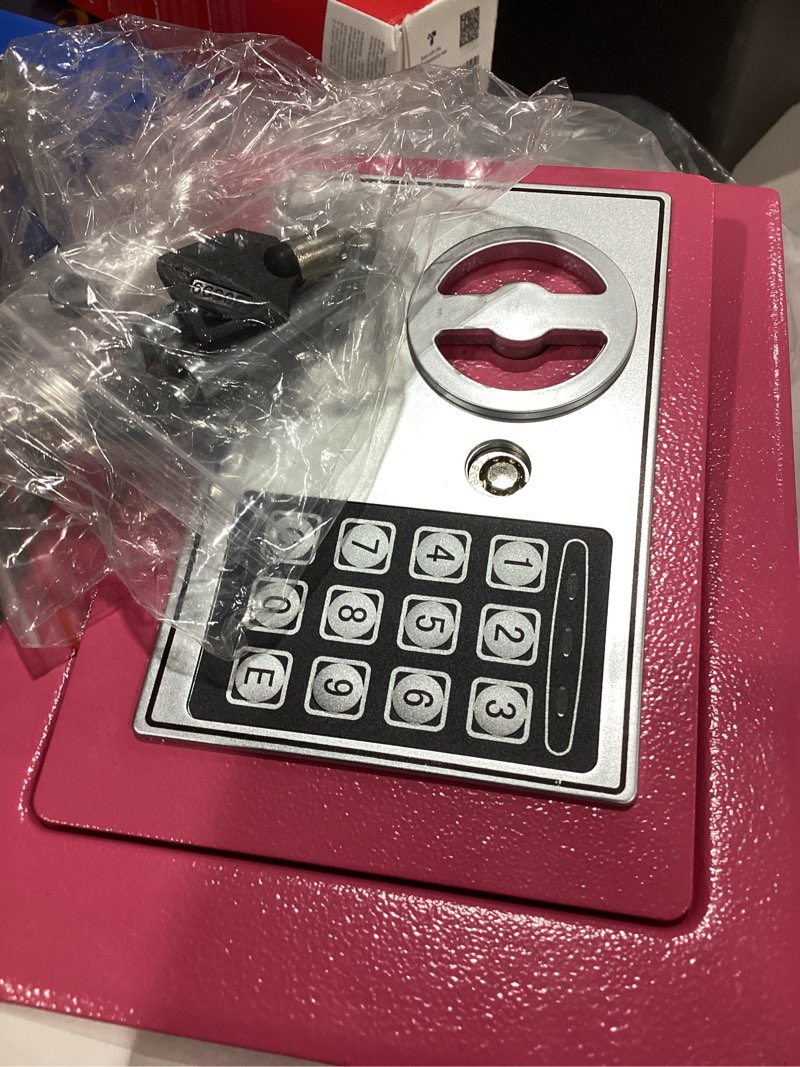 Condition photo showing Good Condition for yuanshikj small steel security safe box with keypad,key;0.23 cu ft, pink | electronic digital secure,9.1" w x 6.7" d x 6.7" h,hidden for home dorm apartment hotel office cash jewelry storage