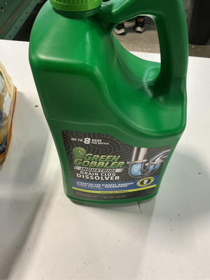 Condition photo showing New/Like New for green gobbler enzyme drain cleaner | controls foul odors & breaks down grease, paper, fat & oil in sewer lines, septic tanks & grease traps | 1 gallon
