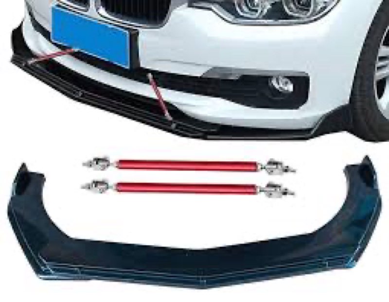 universal front bumper lip body kit spoiler with strut rod tie support bars 8"-11"