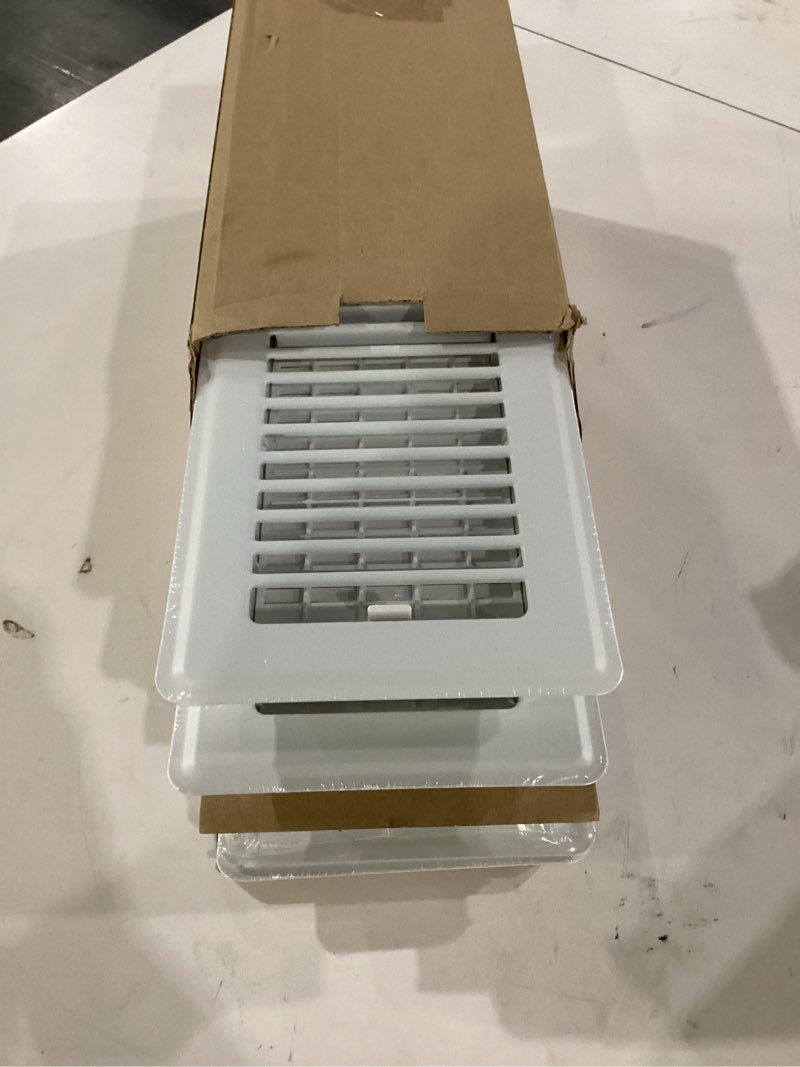 Condition photo showing Good Condition for floor register 4x10, 4 pack floor vent covers for home floor heavy duty steel panel walkable floor grates adjustable air vent covers 4" x 10" floor vent, white 4x10 white-4pack