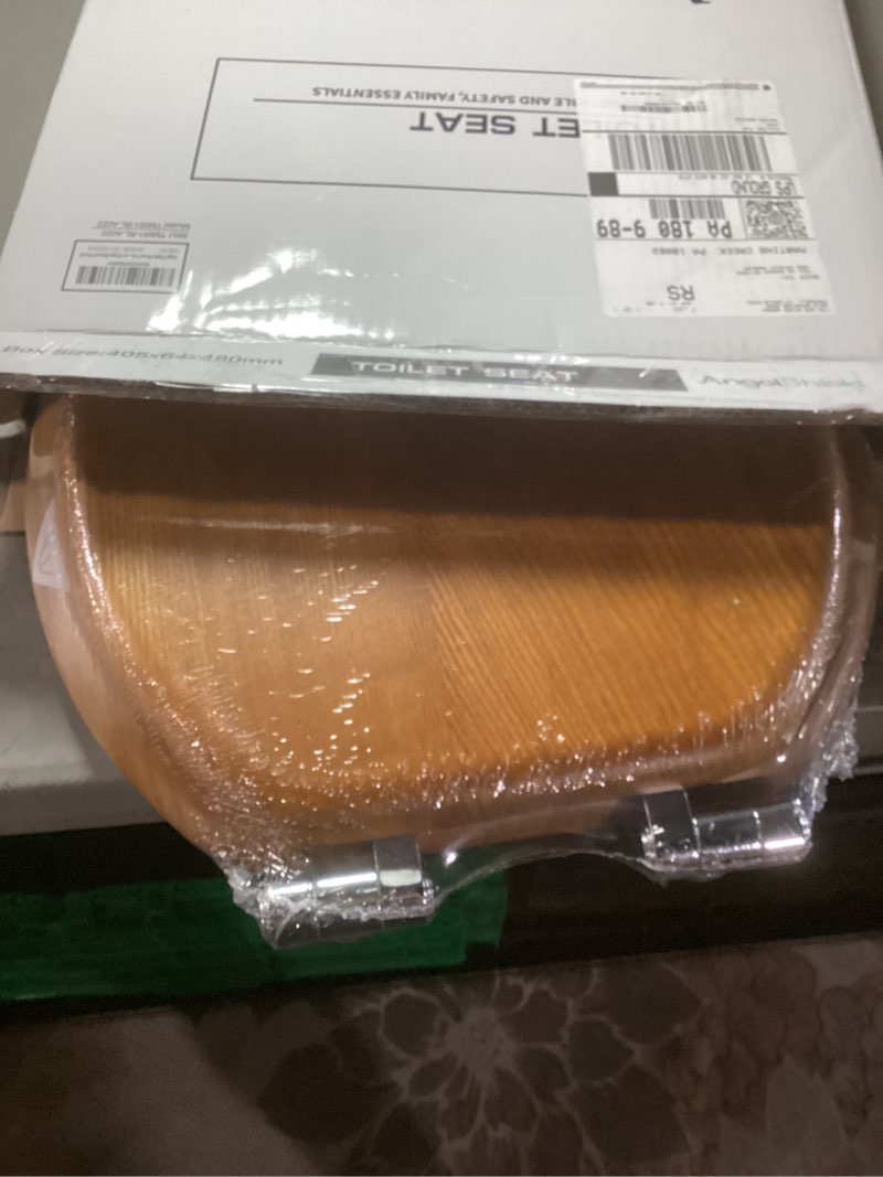 Condition photo showing As Is for angel shield durable wood veneer natural toilet seat metal hinged easy clean anti-scratch american standard(round,oak) round-16.5” oak