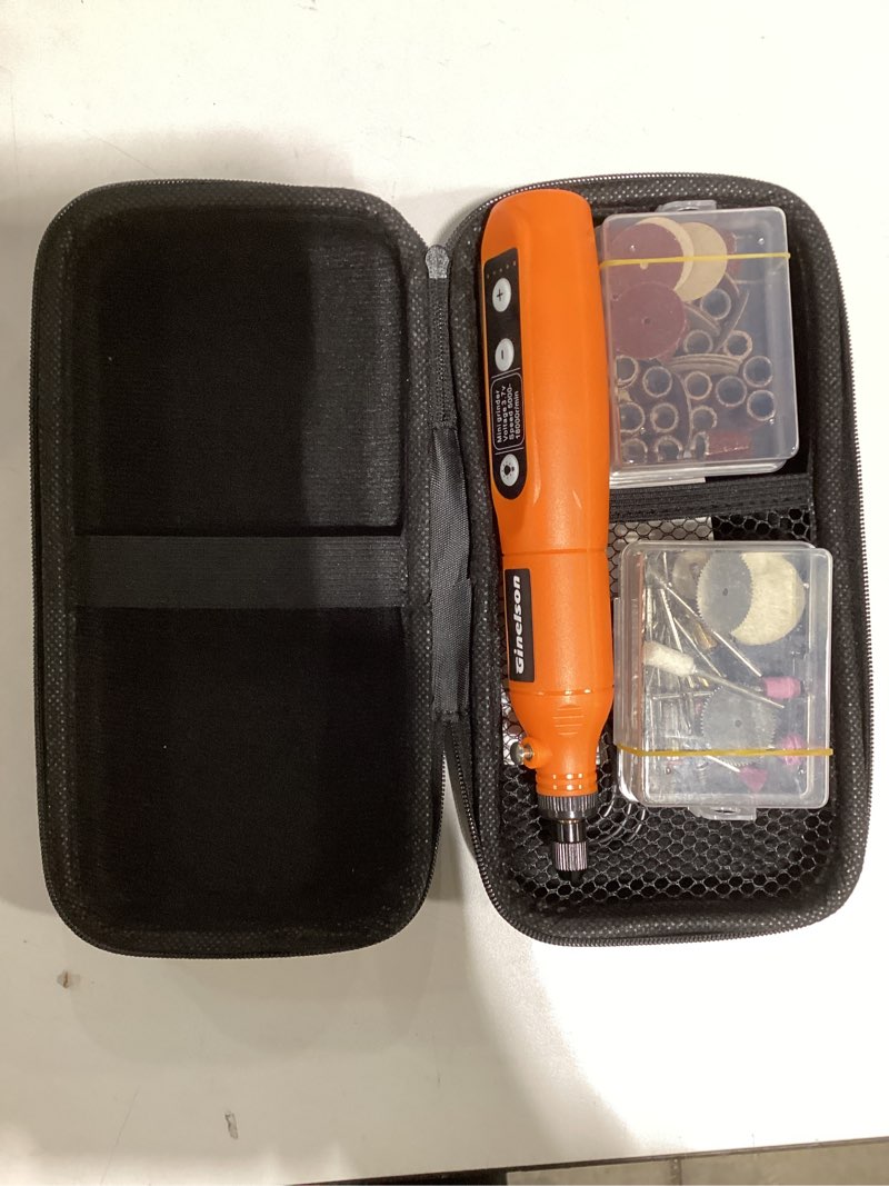 Condition photo showing As Is for cordless rotary tool, 5 variable speed mini rotary tool kit with 70 accessories, 3.7v type-c charging power rotary tool for engraving, sanding, polishing, carving, cutting, diy crafts orange