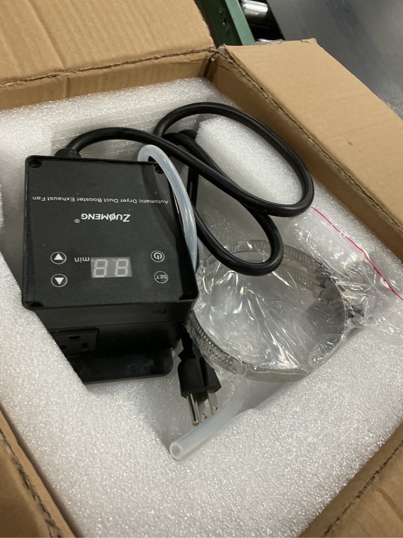 Condition photo showing As Is for M-4DBT Automatic Dryer Vent Booster Exhaust Fan 4" Duct, 200 CFM High Airflow, 1–30 Min Delay Adjustment, Improves Long-Vent Ventilation & Reduces Lint Buildup