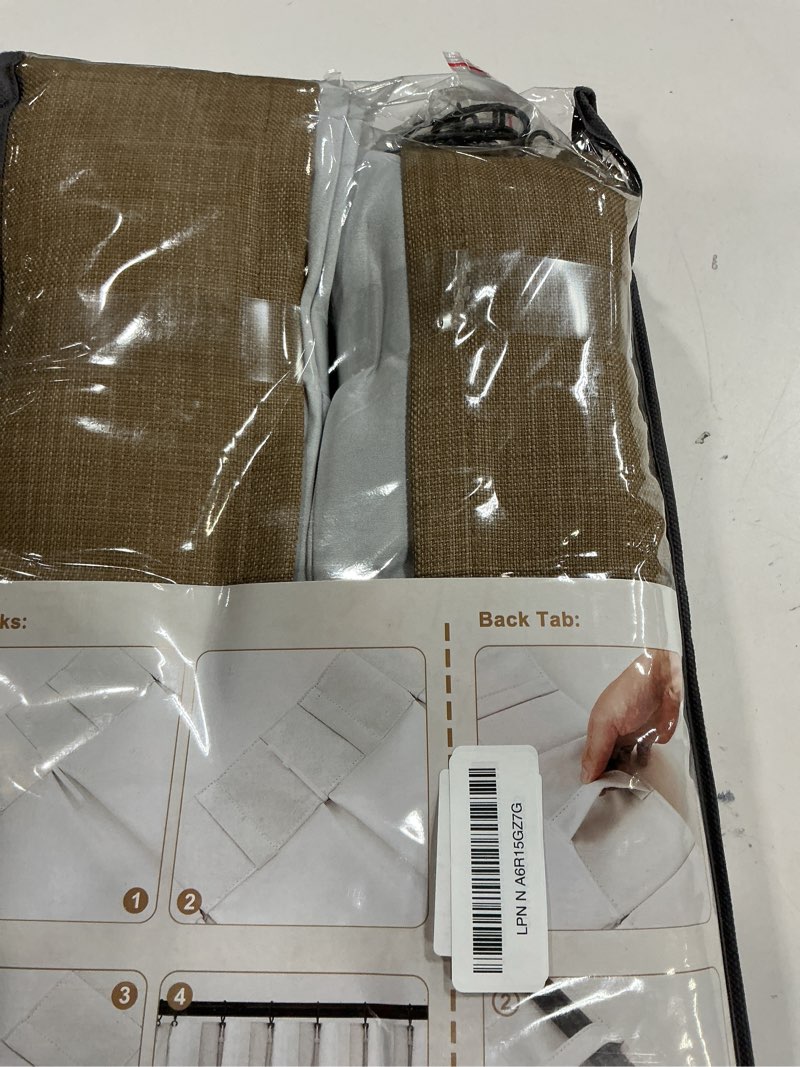 Condition photo showing New/Like New for Rust Brown Pinch Pleated Blackout 90 Inch Curtains for Sliding Glass Doors 2 Panels Set, Memory Shape Linen Thermal Sound Dampening Dual Layer Heavy Drapes Textured Windows Curtain 40x90 Inches Long Rust Brown 40"W x 90"L (Pack of 2)