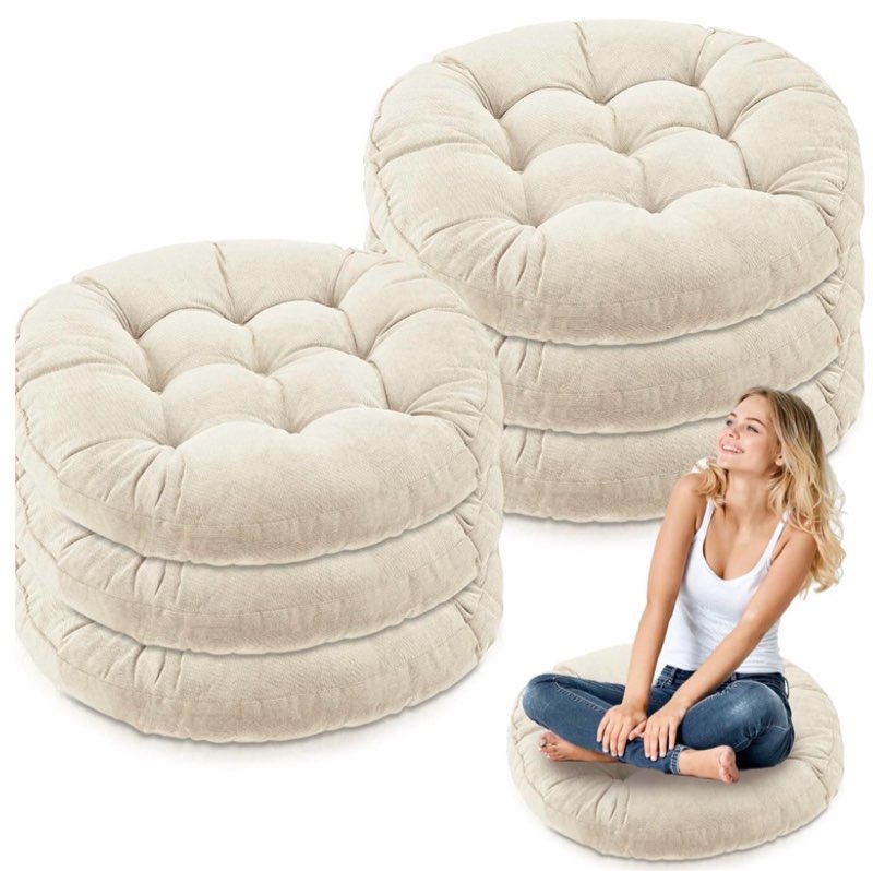 Jerify 6 Pcs Round Floor Pillows Cushions 22 x 22 Inch Large Flexible Seating Cushion Classroom Furniture Floor Pillow for Kids Adults Home Daycare Preschool Yoga Meditation Gift (Beige)