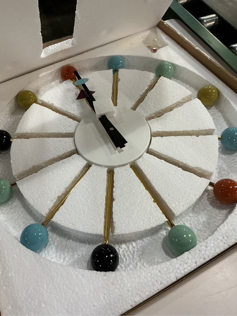 Condition photo showing Good Condition for SHISEDECO Mid Century Quartz Wall Ball Clock Multicolor Large Size, Decorative Modern Silent Creative Fashion Hanging Decoration for Home, Kitchen, Living Room, Office, Bedroom etc.