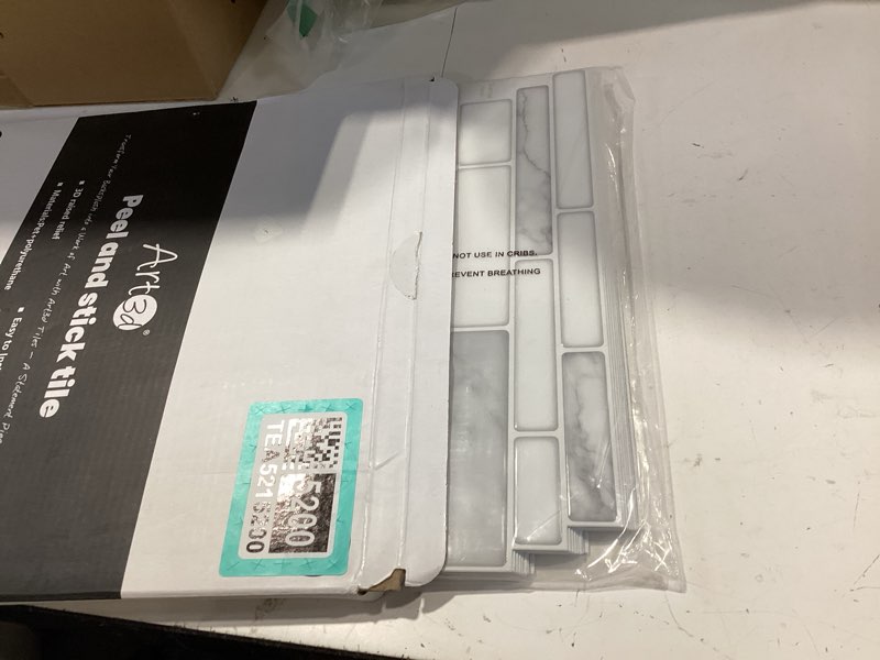 Condition photo showing New/Like New for art3d 10-sheet premium stick on kitchen backsplash tiles, 12"x12" peel and stick self adhesive wall tiles, white marble design