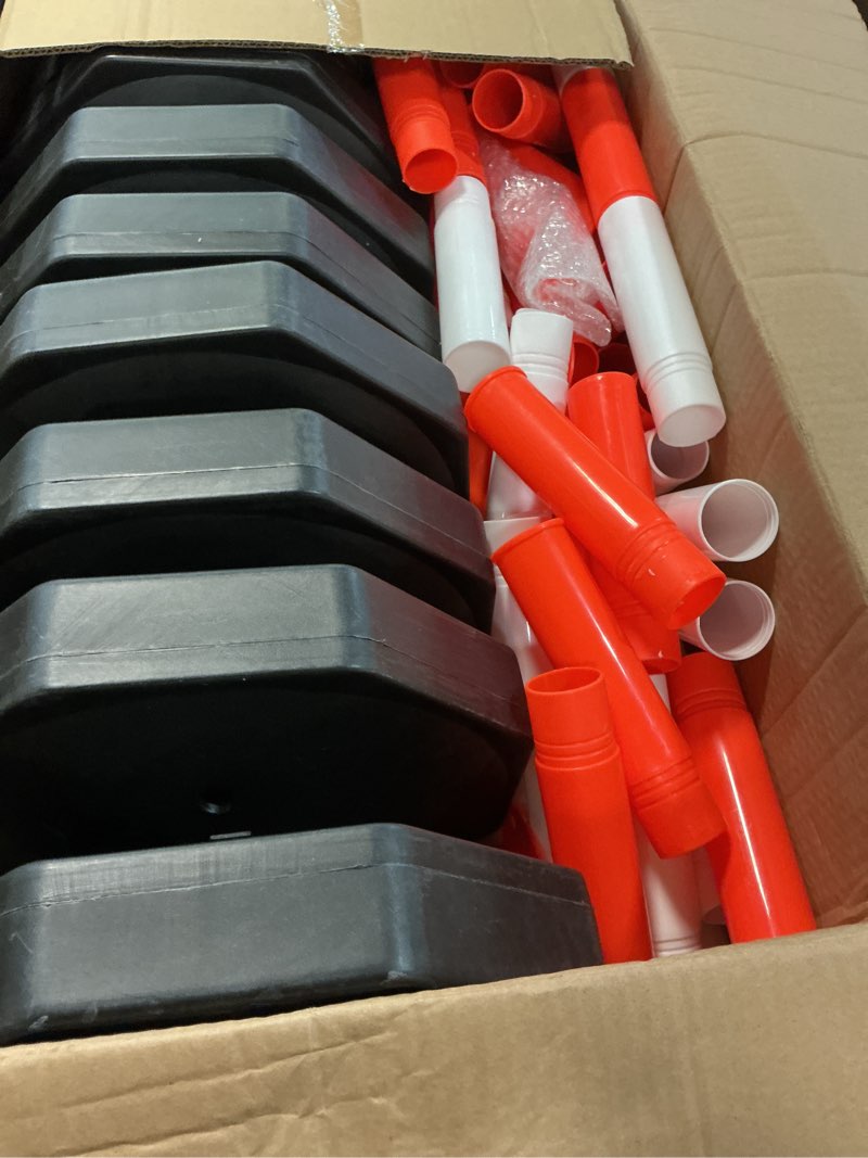 Condition photo showing Good Condition for amylove 9 packs traffic delineator post cone with base, traffic cones safety cones caution cones plastic stanchion chain safety barriers with 6.6 feet link chain and s hooks for parking lot (orange) orange 9