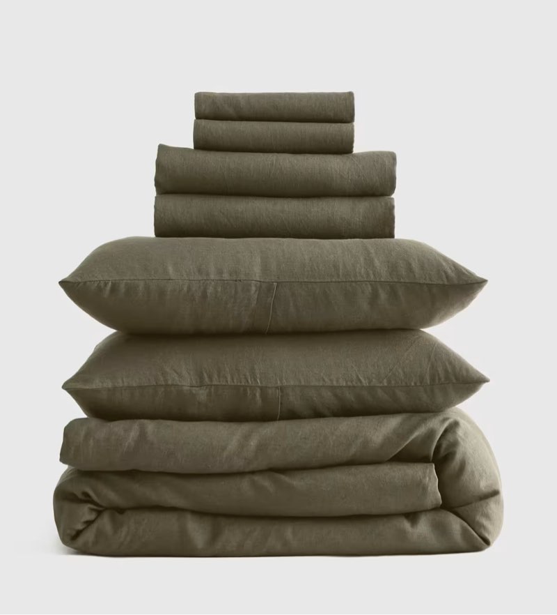 european linen deluxe bedding bundle full/queen dusty olive 