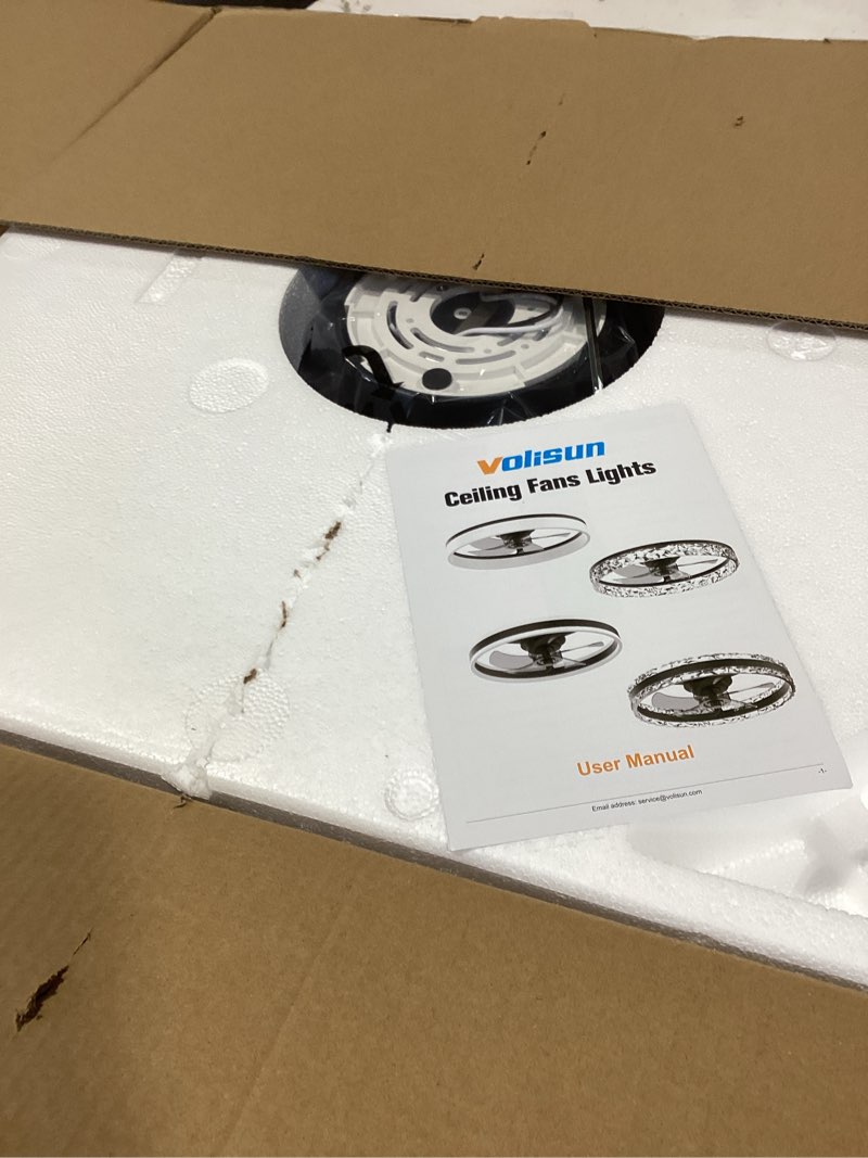Condition photo showing New/Like New for volisun low profile ceiling fans with lights and remote, 24in flush mount ceiling fans with light, 3000k-6500k dimmable fandelier led fan light, black bladeless ceiling fans with lights for bedroom black 24 inch