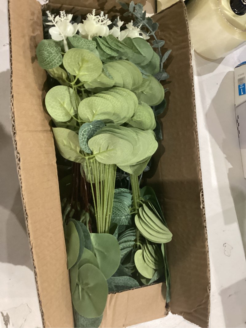 Condition photo showing Good Condition for giegxin 90 pcs 3 kinds mixed artificial eucalyptus leaves stems bulk silver dollar leaves picks dried eucalyptus bundle faux spray for wedding vase bouquet floral arrangement (green) green 90