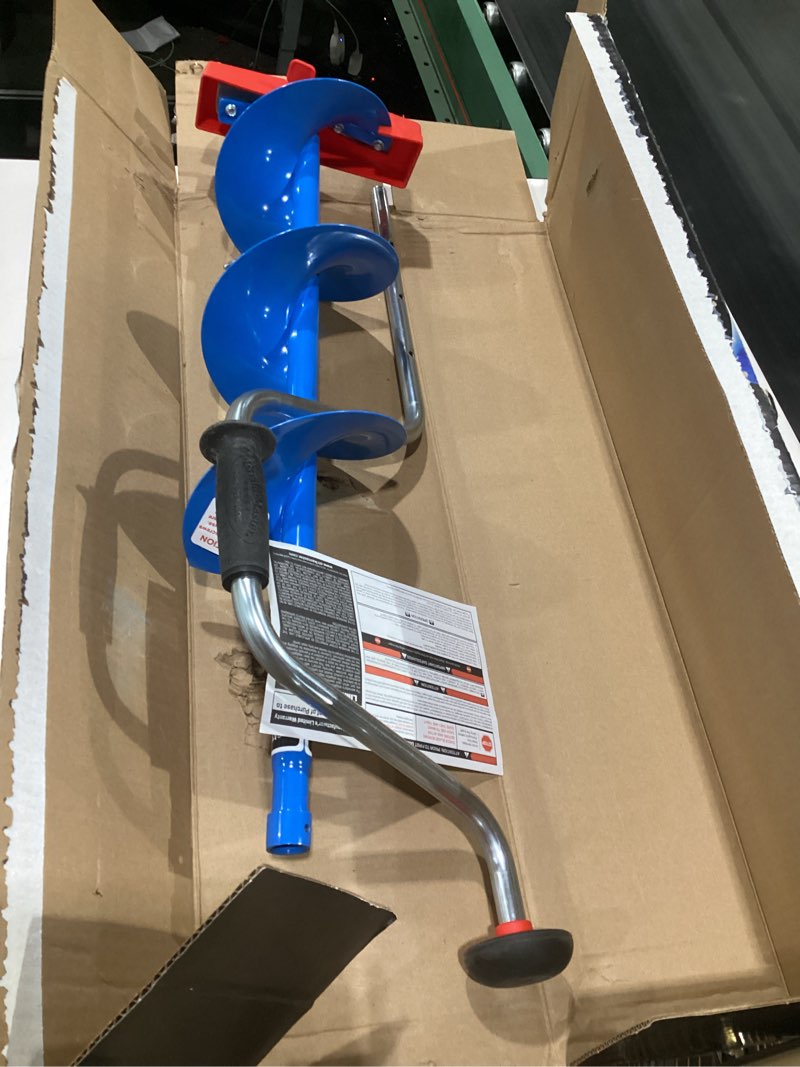 strike master mora 2-piece hand auger, lightweight powder blue ice auger with high-performance steel blades and adjustable handle 7"