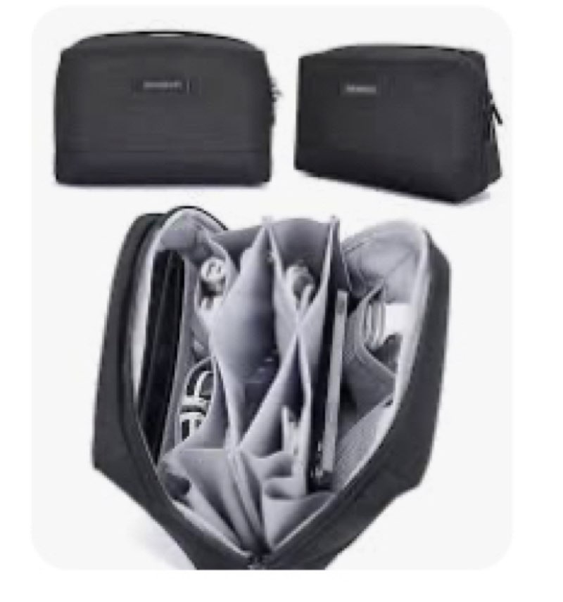 Portable Tech Pouch with Handle, Electronics Organizer Bag for Essentials, Black 
