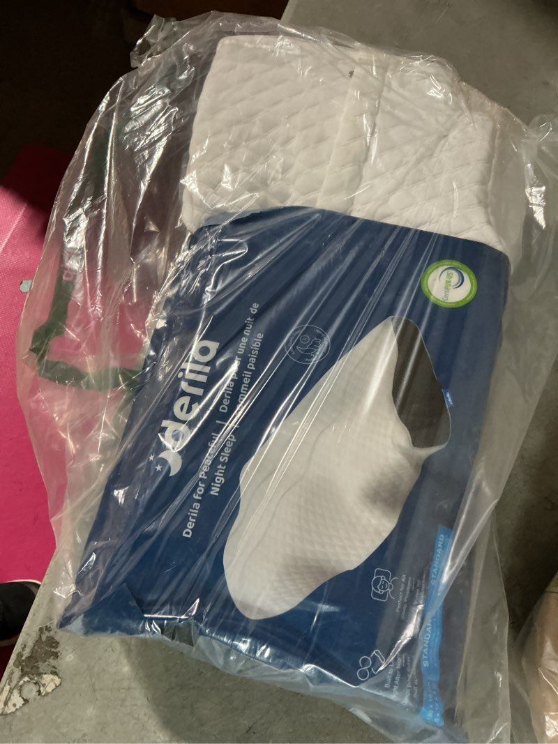 Condition photo showing Good Condition for derila cervical neck pillow for sleeping - ergonomic neck support pillow for back, stomach, side sleeper contour memory foam pillows for shoulder relief - 19.7" x 11.8" x 3.9" standard (19.7" x 11.8" x 3.9") 1 pillow_white