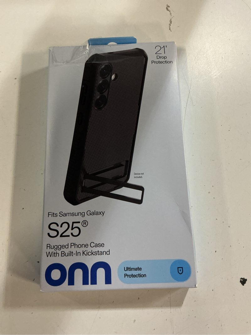 Condition photo showing New/Like New for onn. rugged phone case with built-in kickstand for samsung galaxy s25 - black