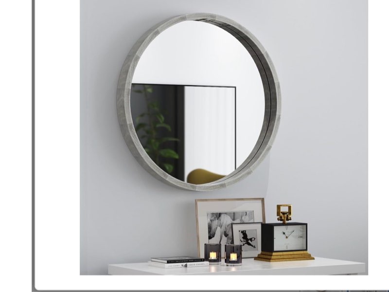 lyyyxgyp round wood gray mirror 24 x 24 inch modern wall mounted mirror wooden frame grey circle mir