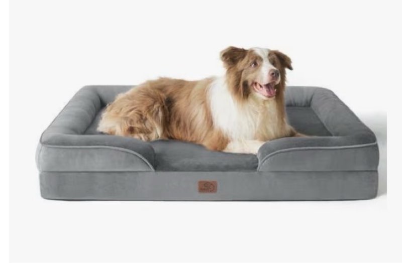  Bedsure Orthopedic Bolster Dog Sofa Bed with Removable Cover, Grey, X-Large: 42 x 32 x 6.5-in