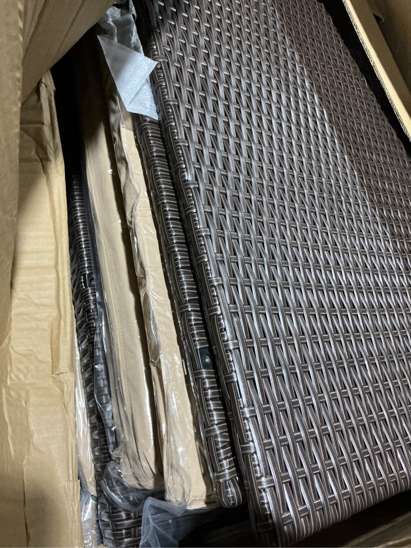 Condition photo showing Good Condition for possibly missingparts 7-pieces patio wicker furniture dining set with khaki cushions
