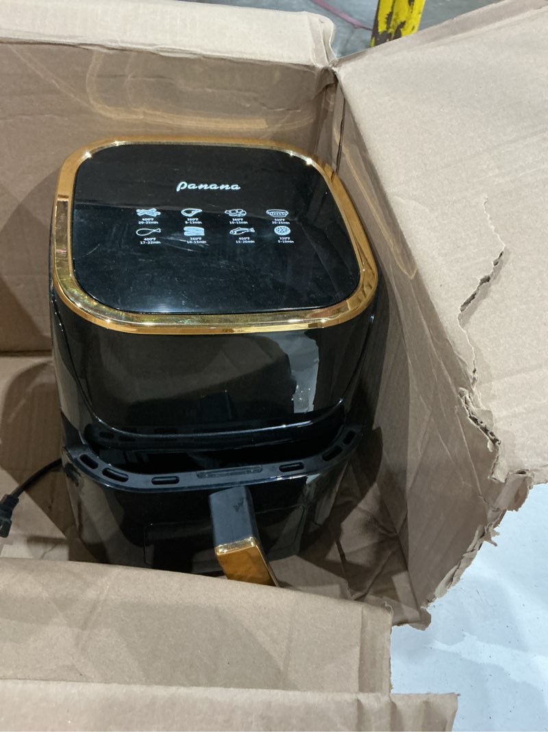 Condition photo showing As Is for panana 8qt large air fryer compact, 8 preset menus airfryer, one-touch digital control presets, touchscreen display, dishwasher safe, nonstick, fit for family (black)