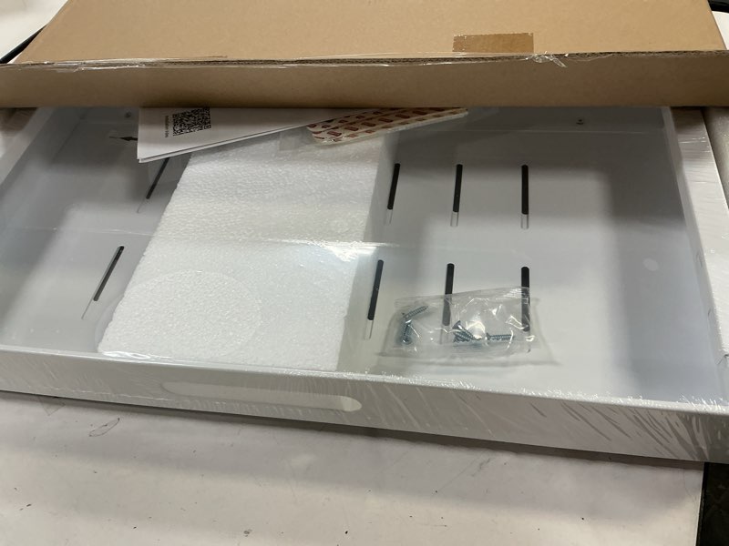 Condition photo showing New/Like New for TAILI Expandable Pull Out Cabinet Organizer, Adjustable Width 12.05"-20.4", 21" Deep, 3 Slide Rails, Raising Pads, Portable & No-Trace Removal, Tool-Free Installation, White