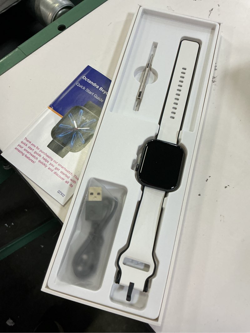 Condition photo showing New/Like New for octandra beyond veryfit smart watch for men women 1.99" amoled screen ai voice 3atm fitness tracker watch heart rate/blood pressure/oxygen saturation/stress/step/sleep monitor (gtx12) (black & white) gtx12 - black & white