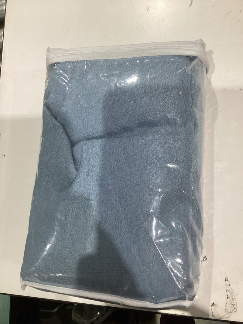 Condition photo showing Good Condition for Melodieux Dusty Blue Semi Sheer Curtains 96 Inches Long for Living Room, Bedroom Faux Linen Textured Light Filtering Shiny Curtains Thick Sheer Drapes Rod Pocket, 52" W x 96" L, 2 Panels 52"W x 96"L (Pack of 2) Dusty Blue