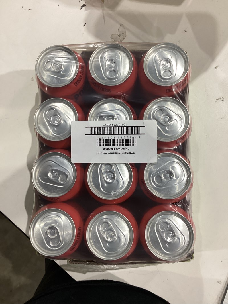 Condition photo showing New/Like New for Popwell Cherry Citrus Better-For-You Prebiotic Soda, with 6g Fiber, 1g Sugar, Vitamins and Immunity Support, 12 fl oz Cans (pack of 12) Cherry Citrus - Non-Caffeinated 12 Fl Oz (Pack of 12)
