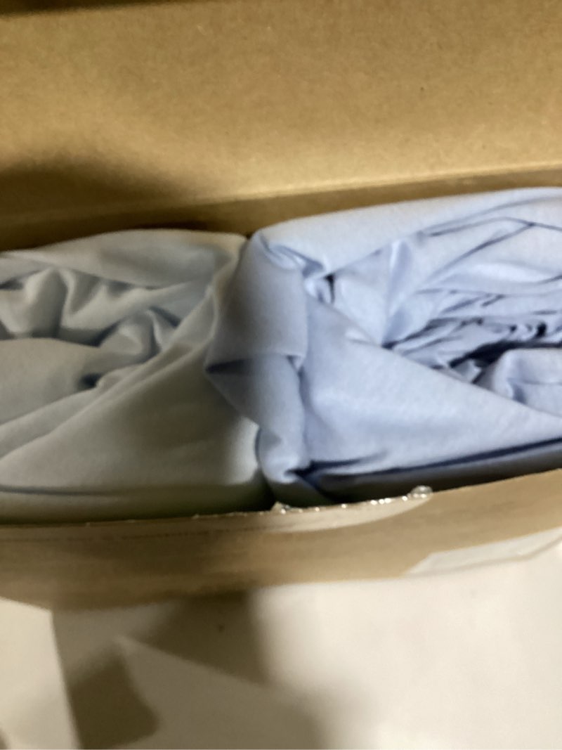 Condition photo showing New/Like New for 2-Pack Waterproof Crib Sheets for Boys, Girls - 52x28 Fitted Organic Cotton Baby Crib Sheets, Toddler Mattress Protector Cover, Washable, Soft & Durable Baby Bedding Essentials (Blue Flax)