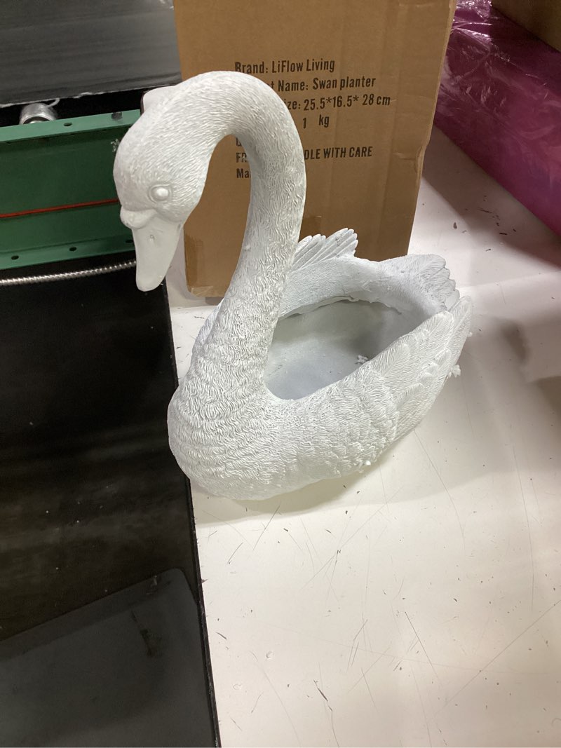 Condition photo showing Good Condition for vintage white swan planter pot, resin swan flower pot with drainage hole for succulents and small plants, decorative animal planter for indoor outdoor rustic garden decor
