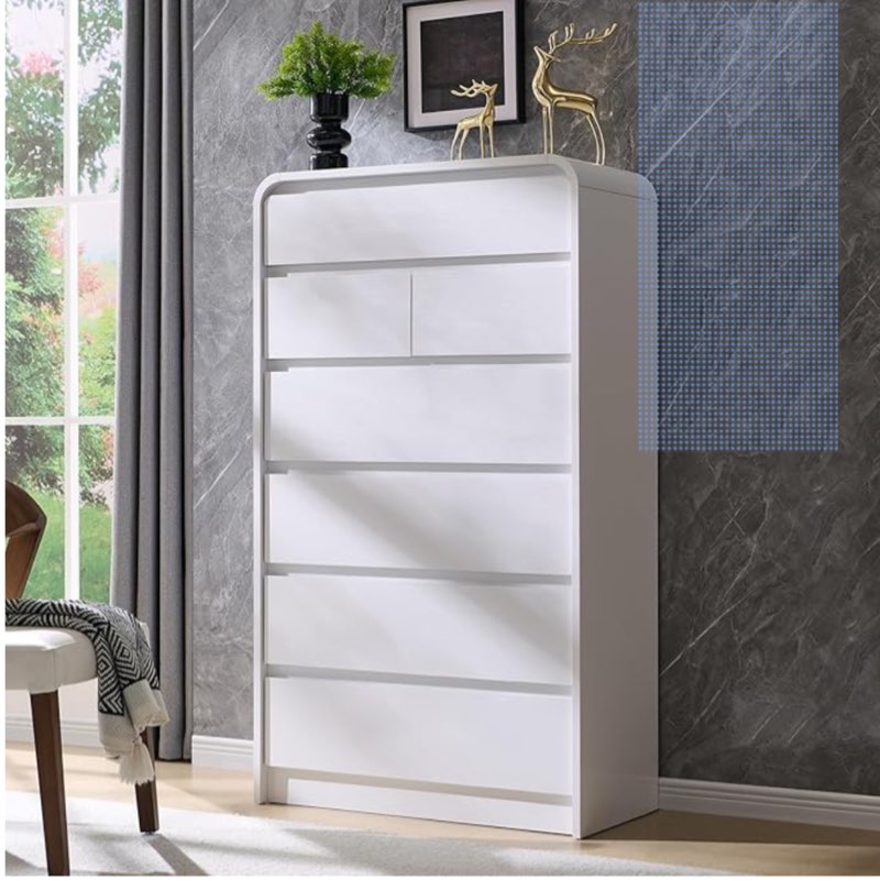 modern 7 drawers dresser for bedroom, 55" tall dressers & chest of drawers w/curved profile design, wood mid century vertical storage dressers organizer for bedroom, living room, white