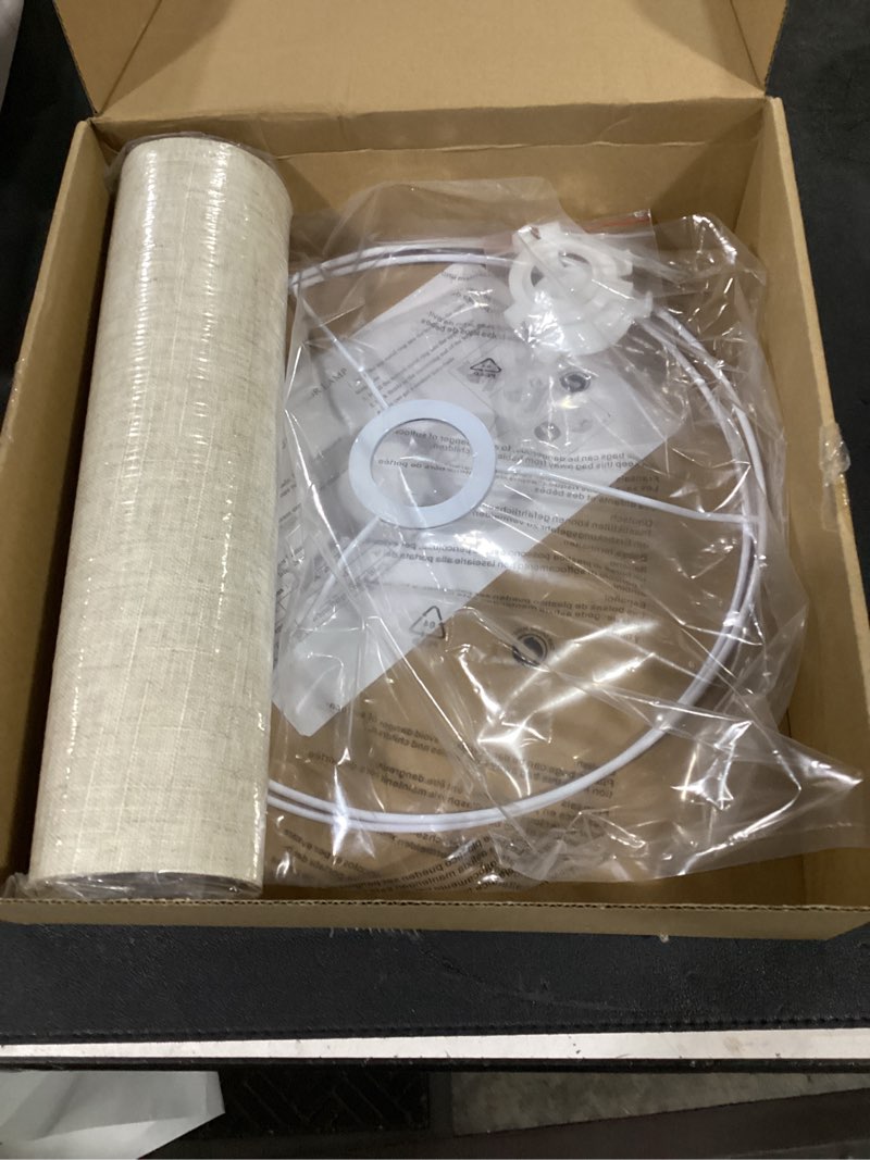 Condition photo showing New/Like New for beige linen tall drum lampshade, 11" top x 11" bottom x 12" high lamp shade, lamp shade replacement for table and floor lamps, pendant light?handcrafted lampshade?easy assembly