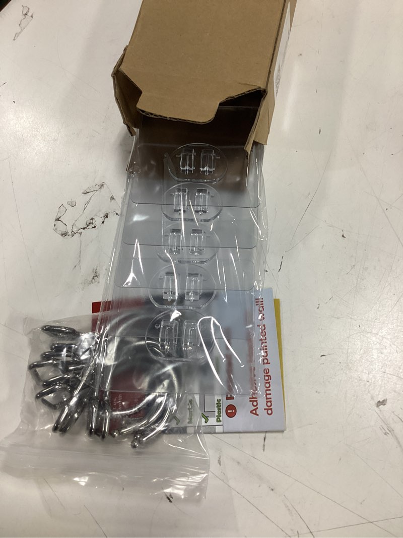 Condition photo showing Good Condition for Large Hooks for Hanging Heavy-Duty 44Ib(Max) 10 Packs, Wall Hangers without Nails Self-Adhesive Traceless Clear and Removable, Waterproof and Rustproof Multiple Uses for Bathroom Kitchen Home 10 Large Hooks