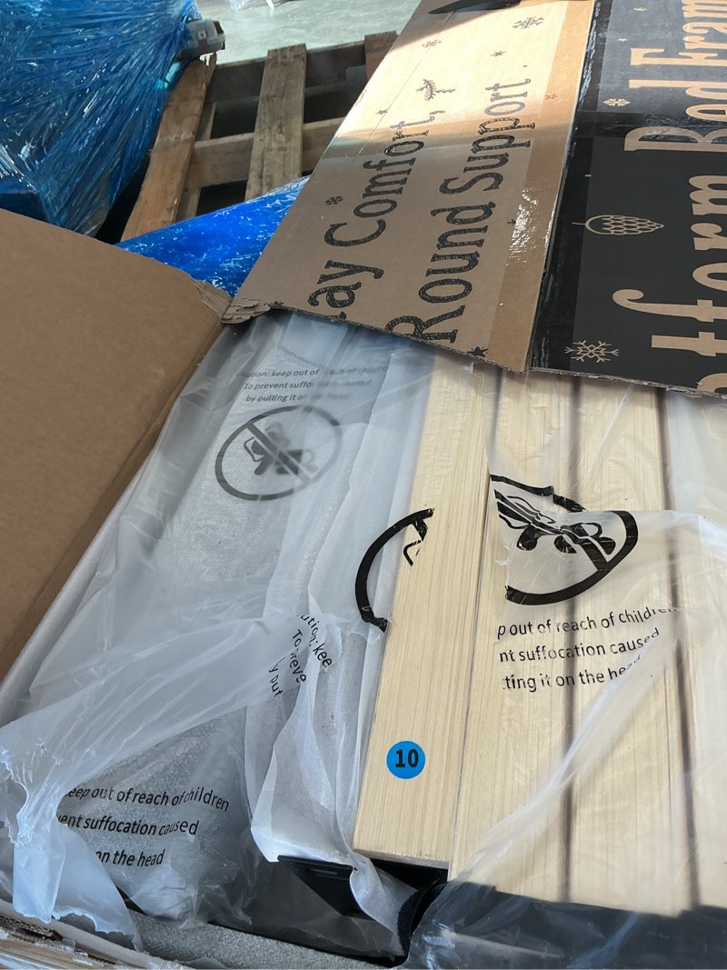 Condition photo showing Good Condition for Full Size Bed Frame, Platform Bed Frame with Headboard, Padded Headboard, Sturdy Wooden Slats, Noiseless, No Springs Required, Easy to Assemble (Light Gray, Full) Light Gray Full