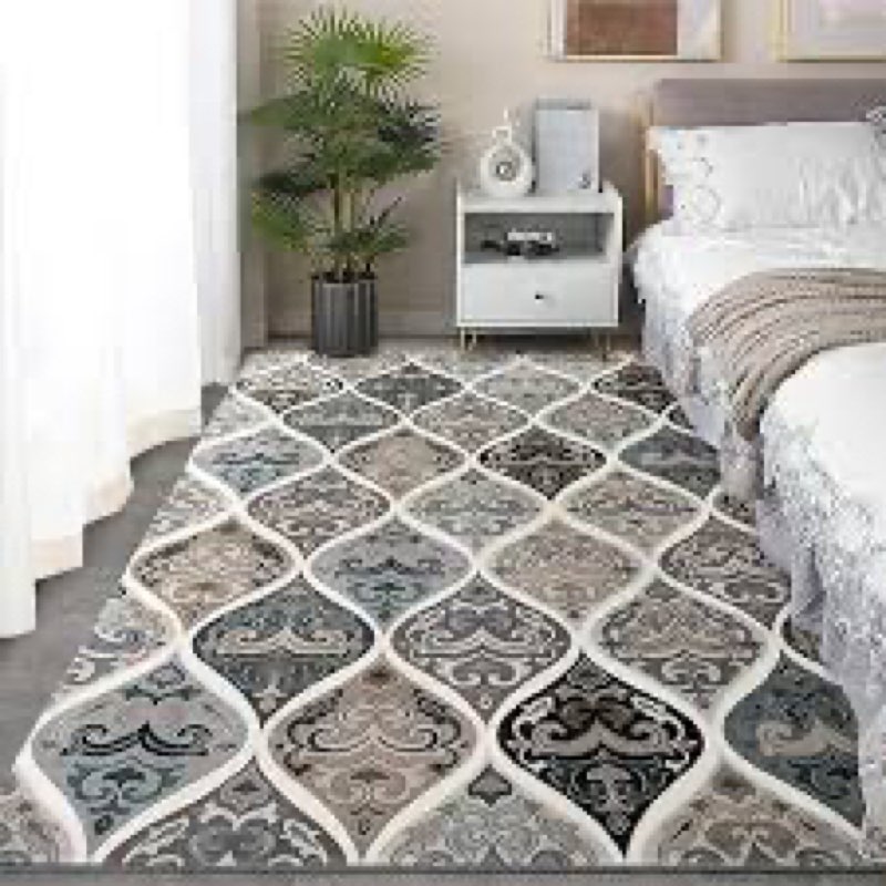 Ompaa Moroccan Bedroom Area Rug Washable Carpet, 4x6 Geometric Rug for Living Room Indoor Nonslip, Colorful Vintage Dining Rugs for Under Table Dorm Kids Playroom Decor, Cray/Multi