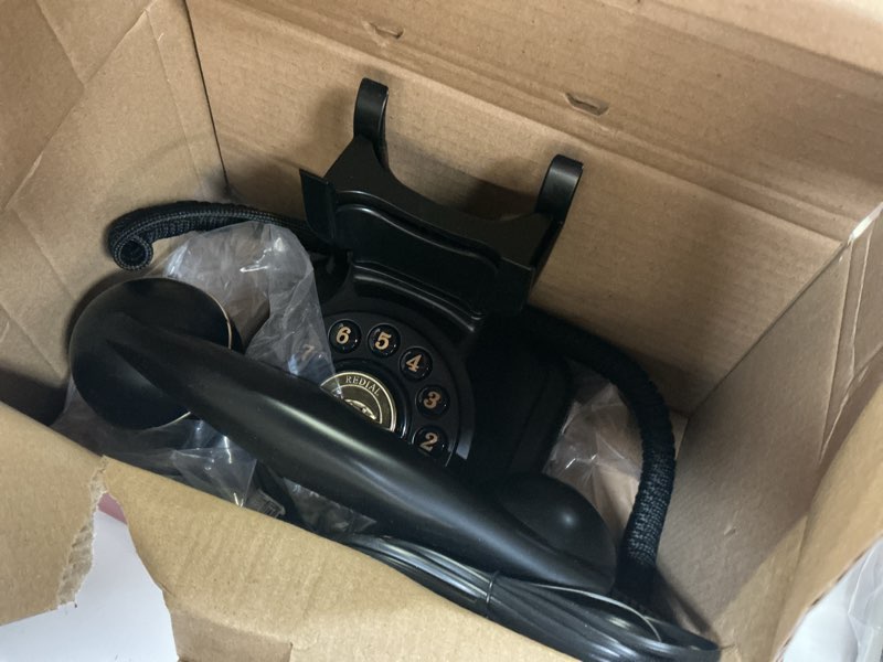 Condition photo showing Good Condition for retro landline telephone classic rotary design old fashioned corded desk phone for home and office button dial black
