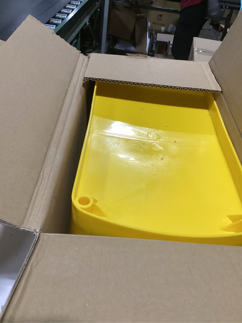 Condition photo showing As Is for mop bucket with wringer, 22 qt (5.5 gallon), handle, wheels,floor cleaning, 16.5" l x 10.6" w x 26.4" h, yellow,add one cotton mop