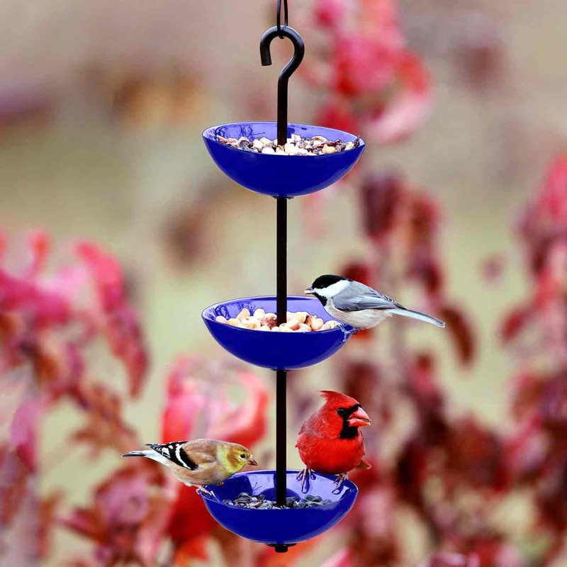 Mosaic Birds Triple Hanging Poppy Bird Feeder, 14.1-oz, Cobalt Blue